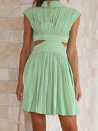 Cutout Ruched Mock Neck Mini Dress Trendsi