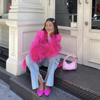 Women's Temperament Fashion Feather Decorated Suit Jacket aclosy