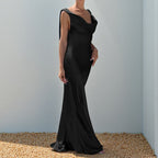 Deep Drape Neck Gown Dresses Aclosy