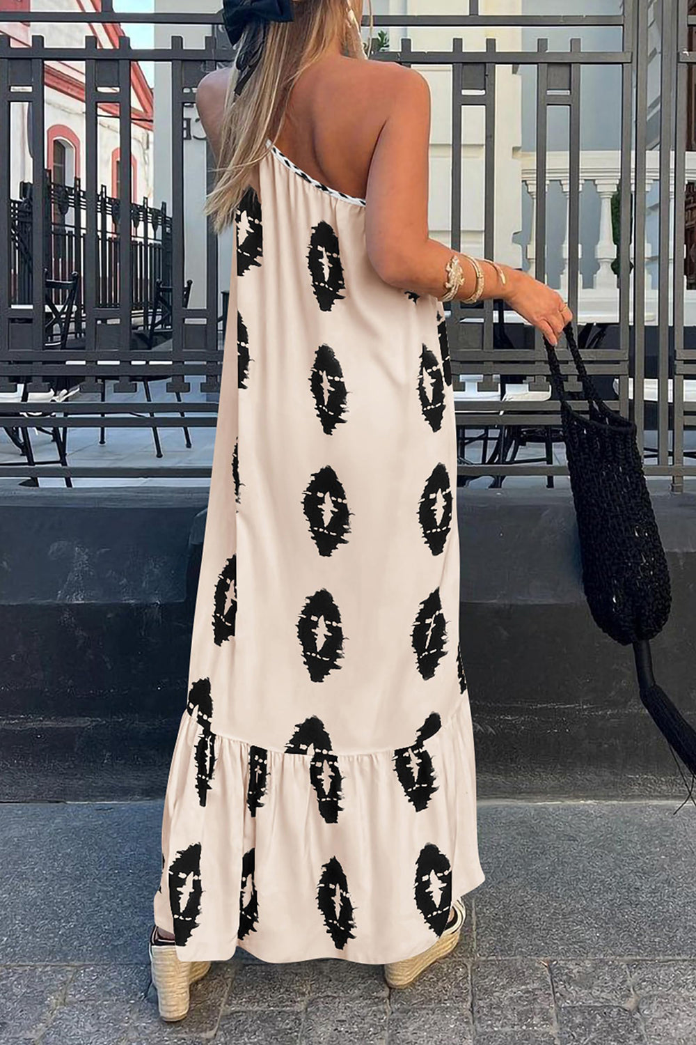 Printed Single Shoulder Maxi Dress Trendsi