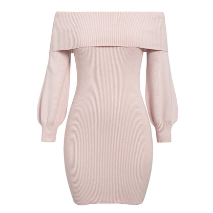 Lantern sleeve knitted sweater dress Aclosy