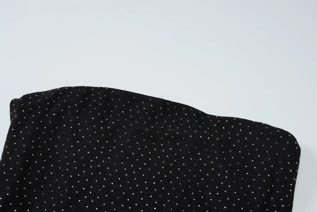 Shasha Rhinestone Strapless Black Backless Maxi Dress