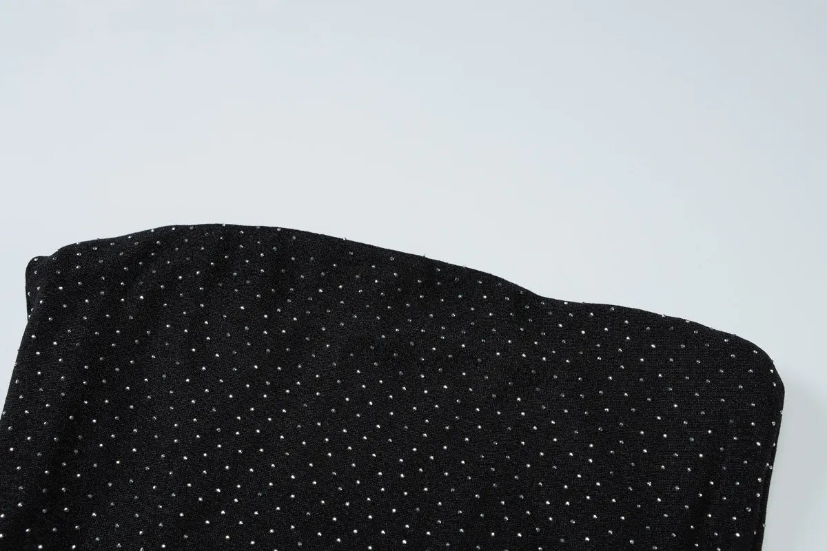 Shasha Rhinestone Strapless Black Backless Maxi Dress