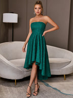 Bare-chested Green Sleeveless Elegant Flared Party Dress aclosy