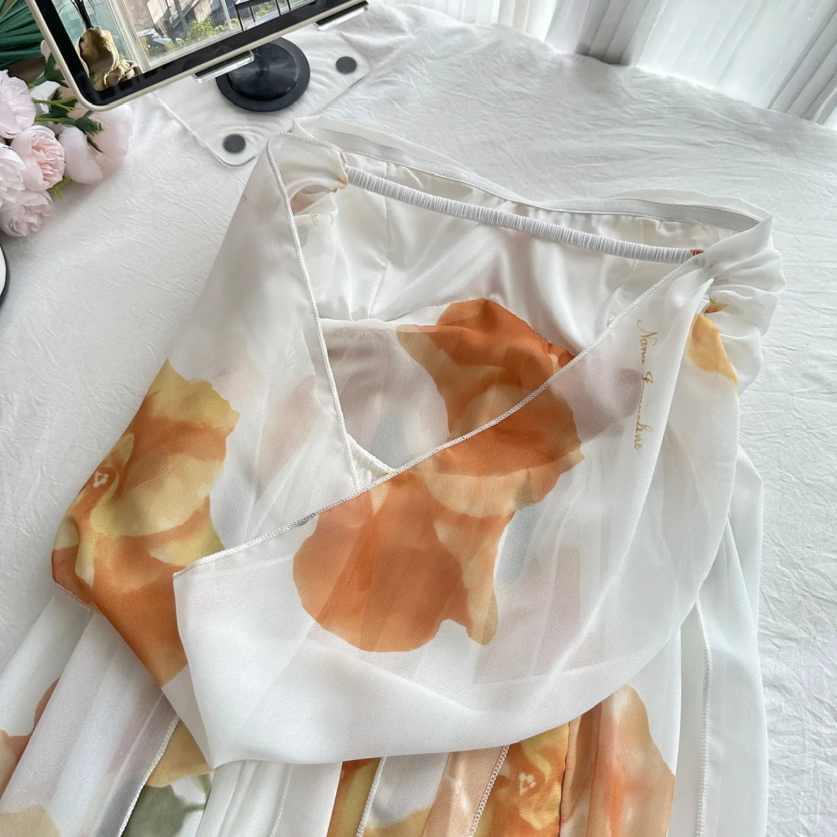 Coraline Backless Floral Chiffon Maxi Dress - White