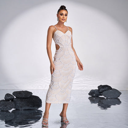 Hollow-out Camisole Beads Banquet Evening Dress Aclosy