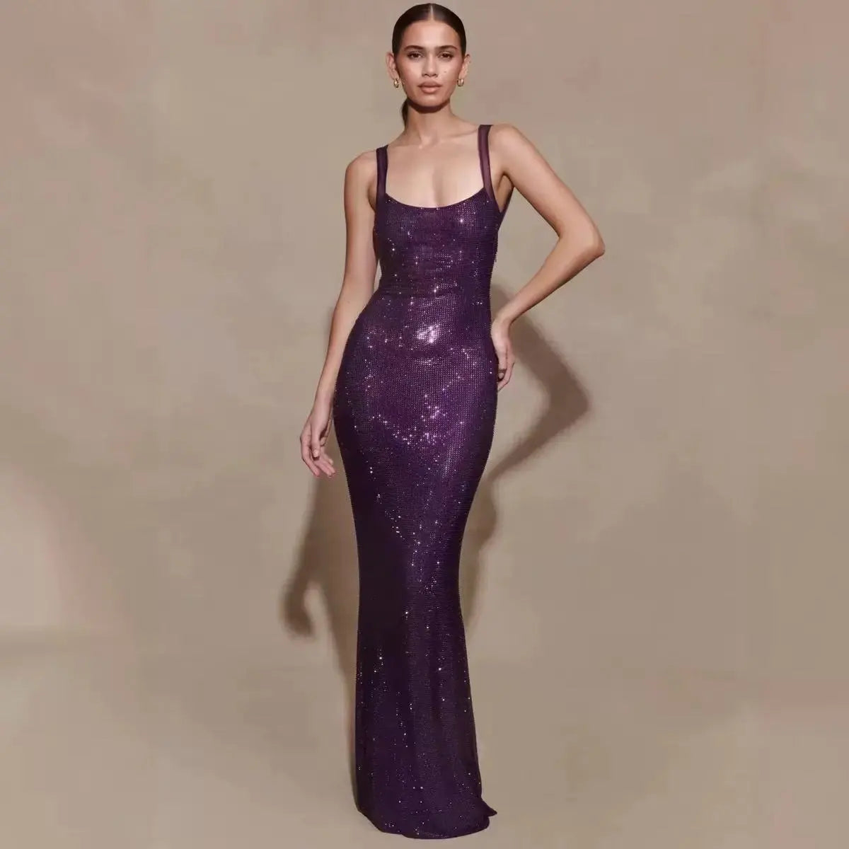 Elegant French-style Strap Casual Maxi Sequin Dress