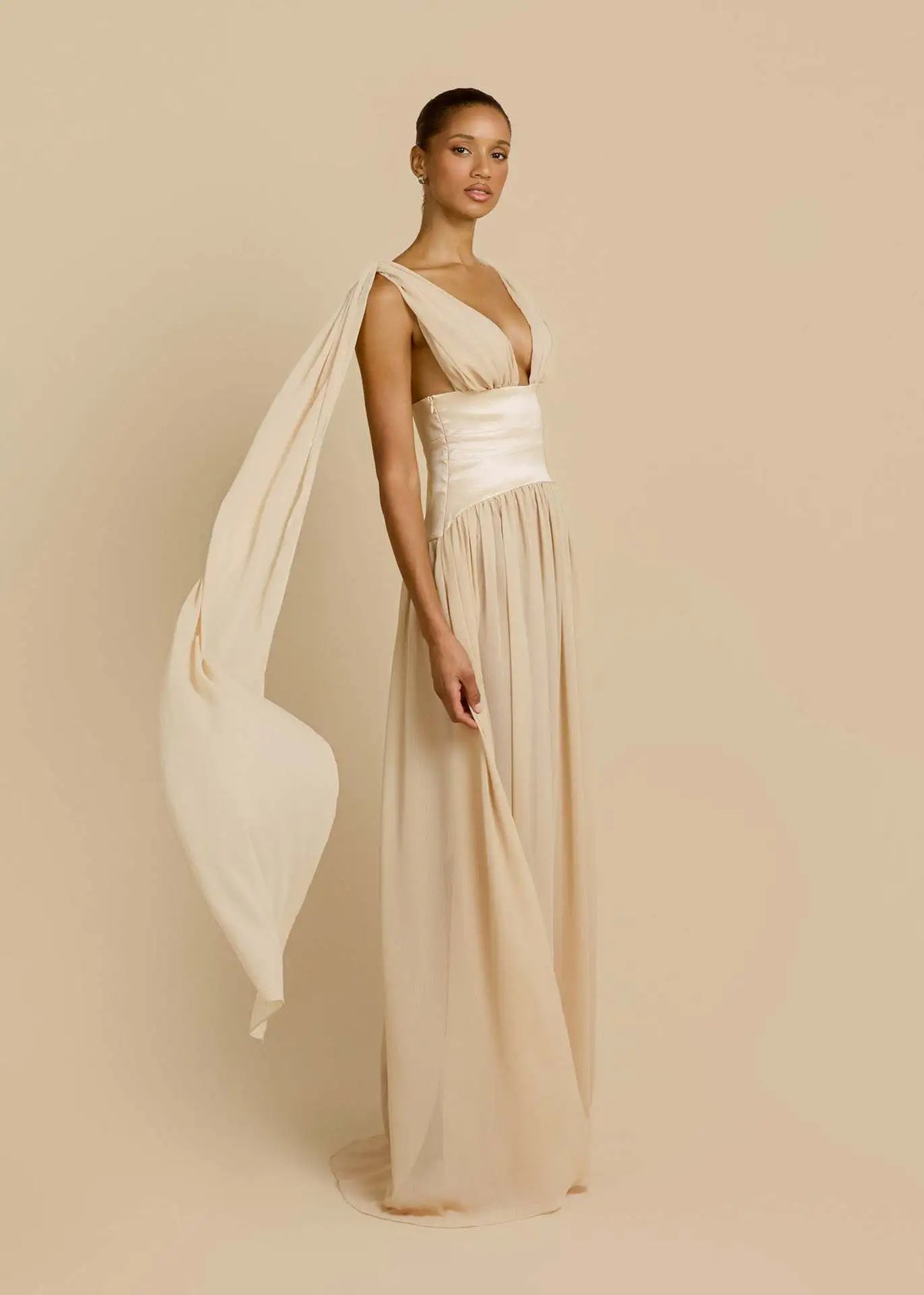 Maelle Draped Chiffon Maxi Dress
