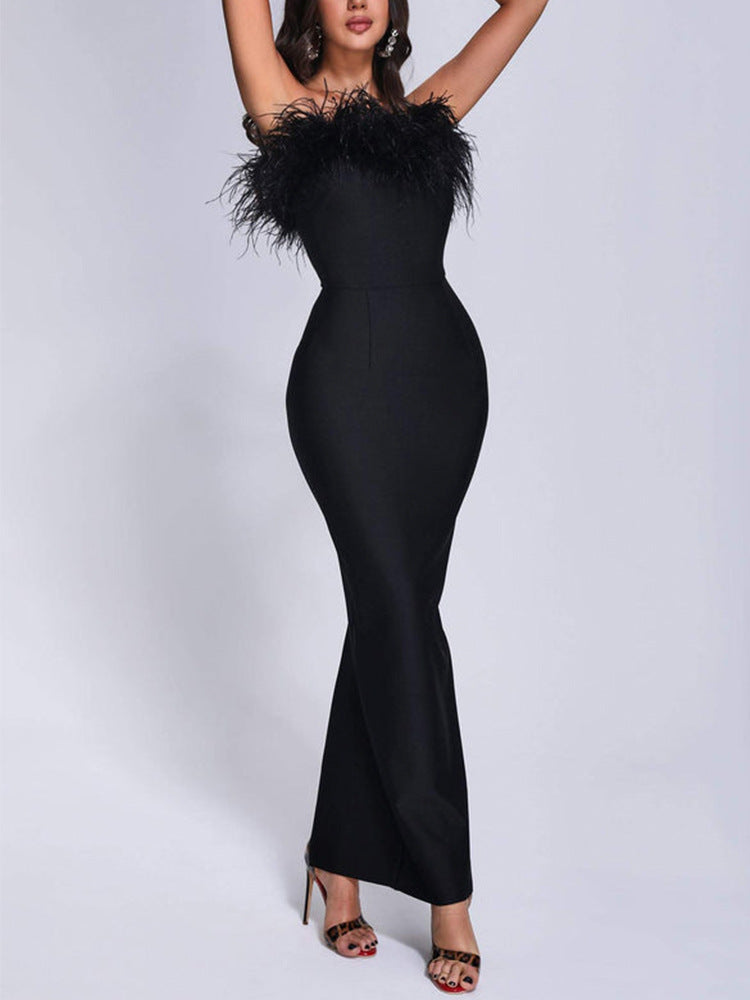 New Ostrich Fur Tube Top Dress For Women aclosy