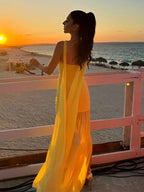 Maliya Halter Mesh Slit Maxi Dress