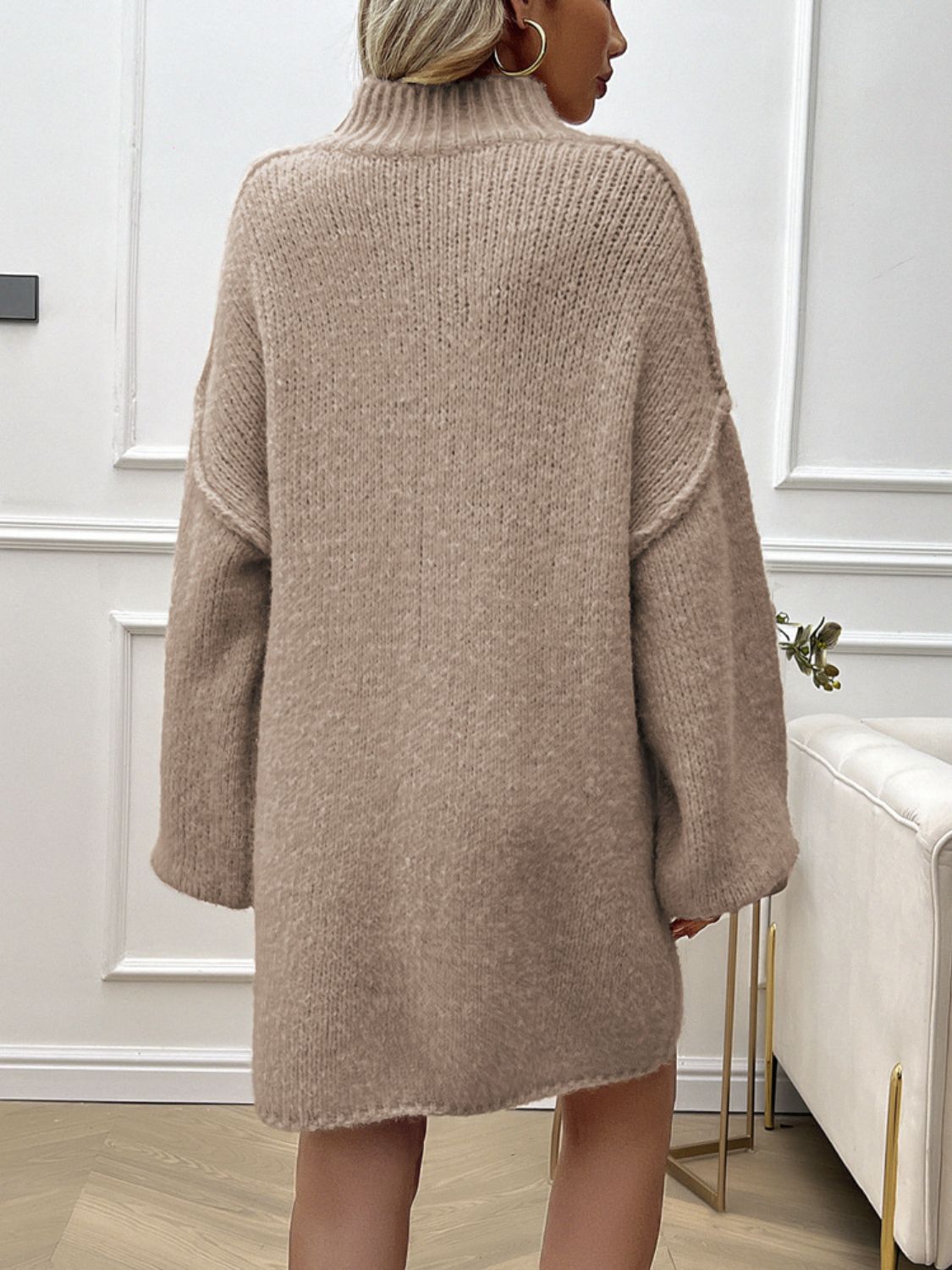 Devine Mock Neck Long Sleeve Mini Sweater Dress Trendsi