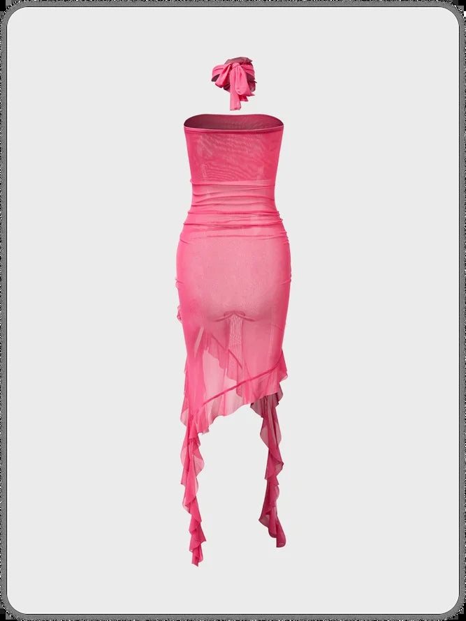 2023 Net Yarn Flower Sexy Waist Tube Top Hip Dress aclosy