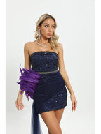 Fashion Casual Sequin Purple Tube Top Stitching Tight Irregular Dress Aclosy