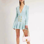 Overweight Large Swing Skirt V-neck Long Sleeve Aclosy