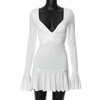 Akaila Low Cut Long Sleeve Ruffled Mini Dress