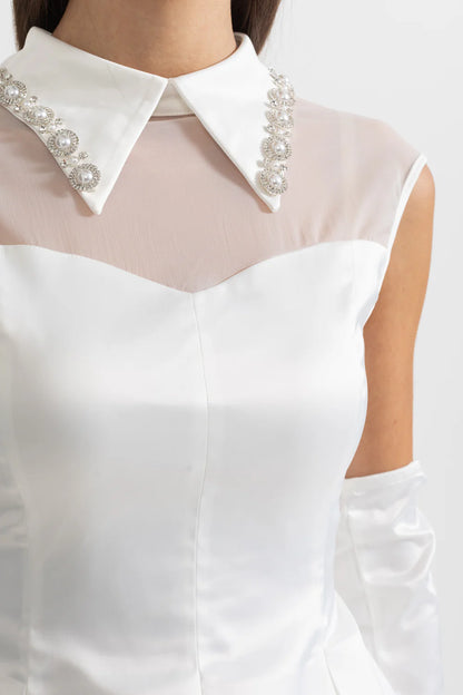 YARNA SATIN MINI DRESS-WHITE