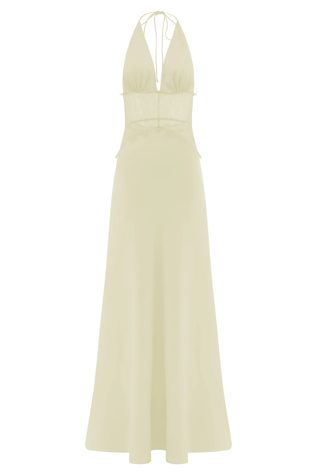 Aesha Backless Halter Dress with Deep V Neck, Satin Patchwork