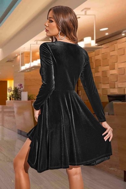 Round Neck Long Sleeve Knee Length Dress Trendsi