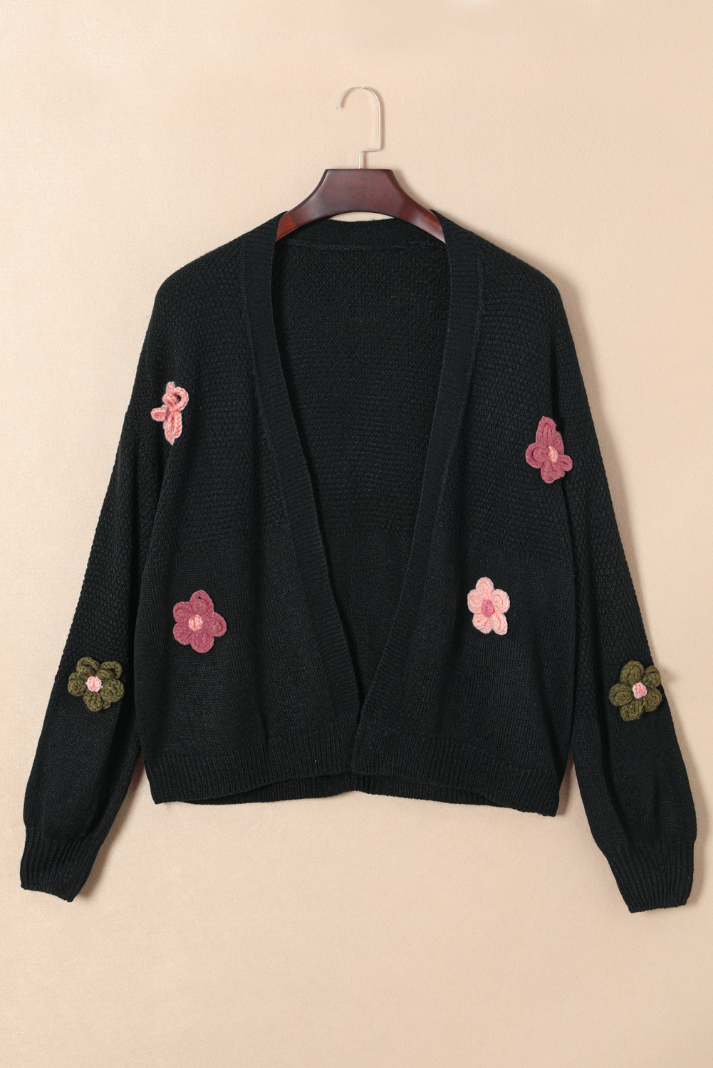 Floral Applique Drop Shoulder Open Front Cardigan Trendsi