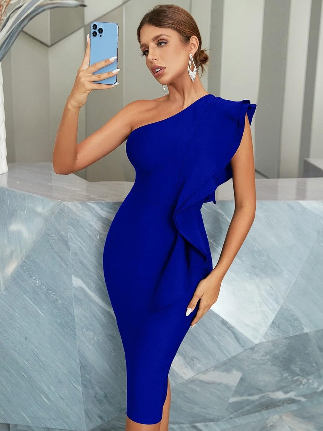 Flying Sleeves Knitted Tight Fit Medium Bandage Dress Aclosy