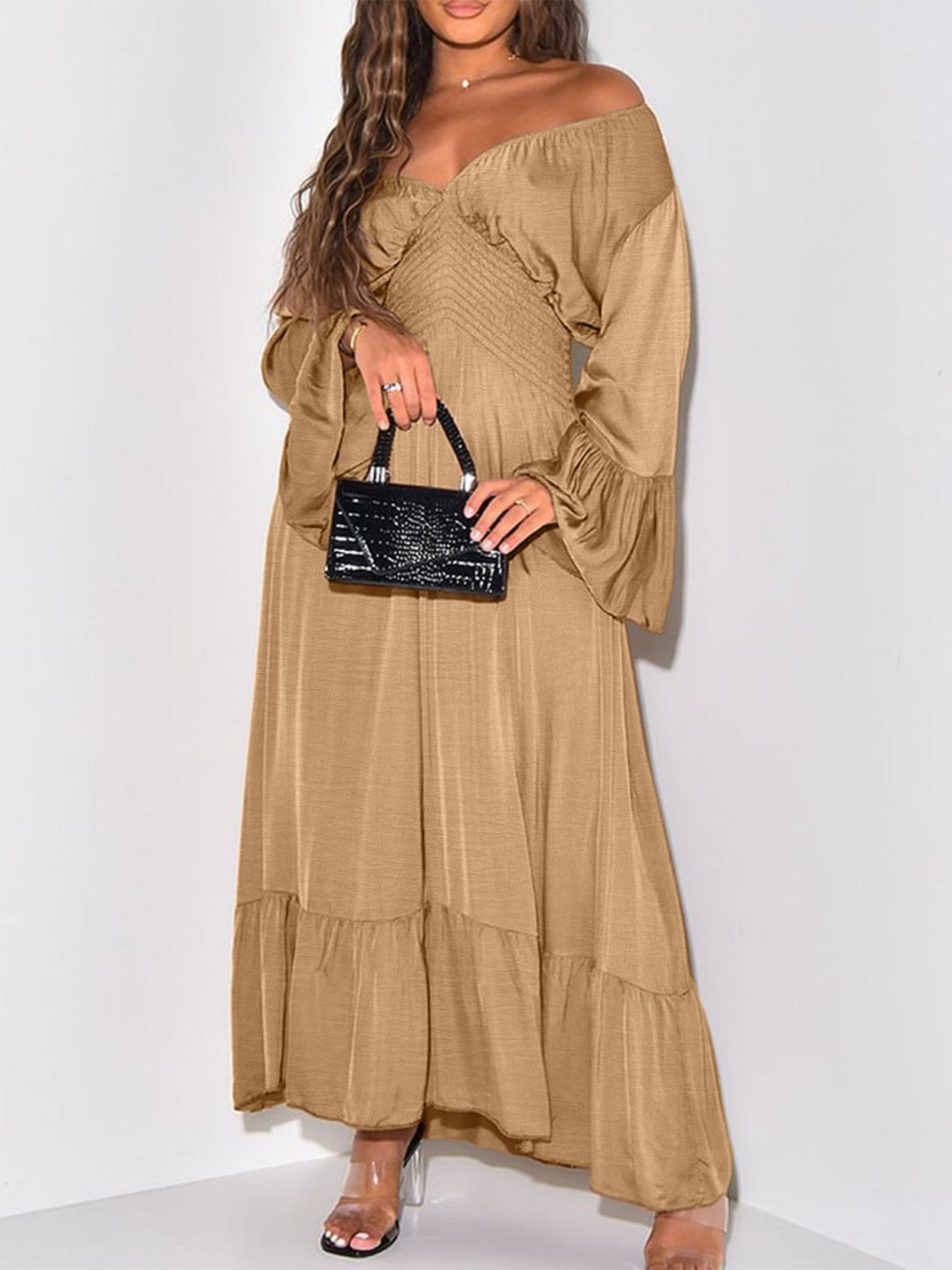 Smocked Flounce Sleeve Maxi Dress Trendsi