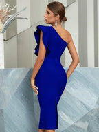 Flying Sleeves Knitted Tight Fit Medium Bandage Dress Aclosy