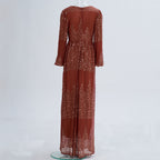 Rust sequin maxi dress back on mannequin