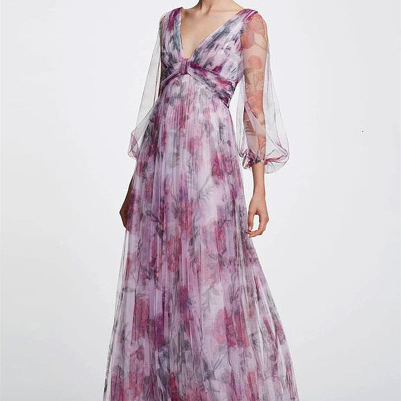 Women's Fashion Temperament Printed Chiffon Dress aclosy