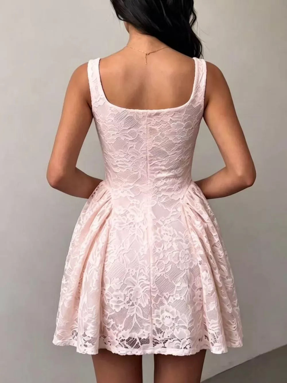 Lila floral lace square-neck mini dress