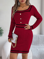 Contrast Trim Long Sleeve Sweater Dress Trendsi