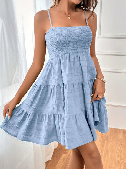 Smocked Tiered Sleeveless Mini Dress Trendsi