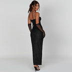 Stitching Slim-fit Shiny Split Suspender Dress Aclosy