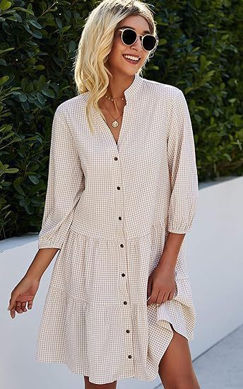 Ruffle V Neck Three-quarter Sleeves Dresses