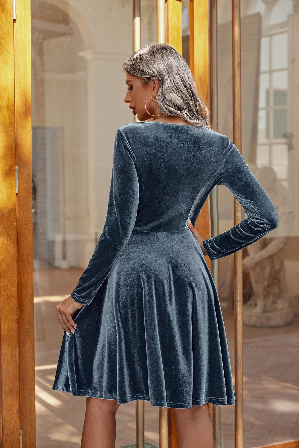 Round Neck Long Sleeve Knee Length Dress Trendsi