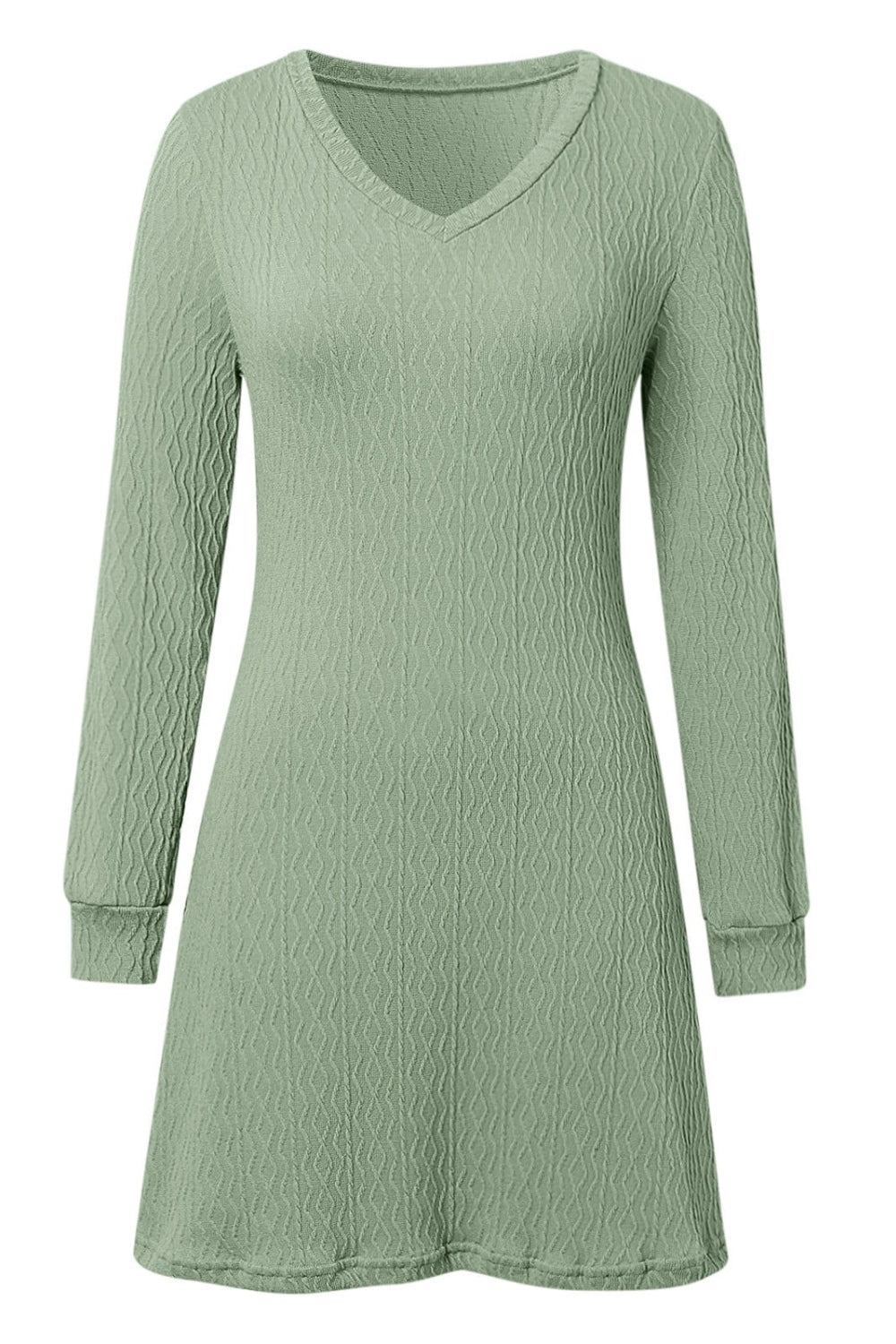 Texture V-Neck Long Sleeve Dress Trendsi