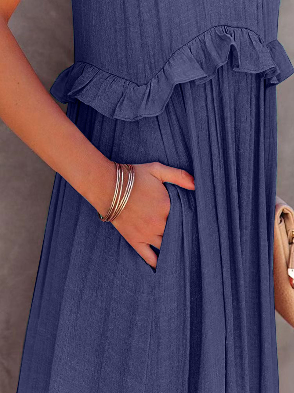 Ruffled Sleeveless Tiered Maxi Dress with Pockets Trendsi