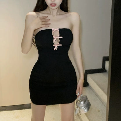 Women's Fashion Tube Top Cross Tied Dress aclosy