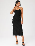 Diablo -lorion Edge Sexy Split Camisole Dress Female 2023 Summer European And American Vacation Style Fashion Small Black Skirt aclosy