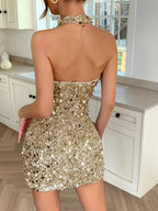 Sakya Sequin Halterneck Mini Party Dress