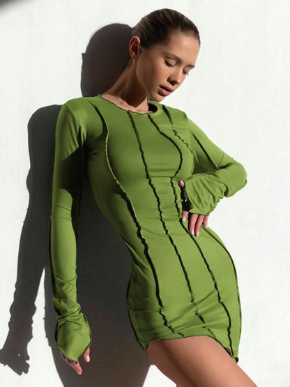 Women's Fashion Slim-fit Turtleneck Solid Color Dress aclosy