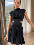 Cutout Ruched Mock Neck Mini Dress Trendsi