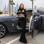 Shiny Rhinestone Hollow Top Sheath Long Belt Suit Dress Aclosy