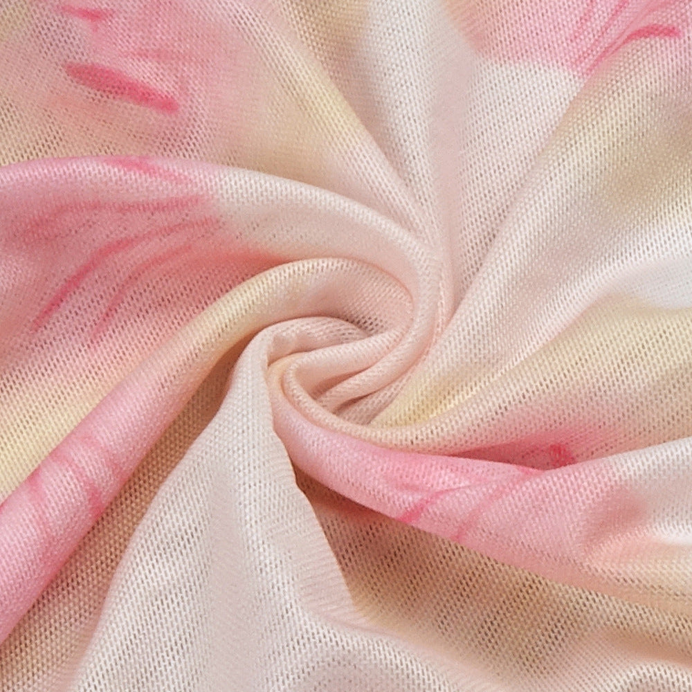 Stylish Gauze Streamer Print Dress Aclosy