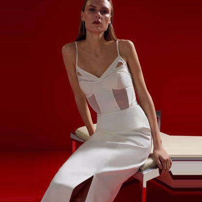 New Women's Mesh White Suspender Summer Dress aclosy