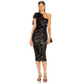 Women's One-shoulder Bow Sequined Sheath Dress Aclosy