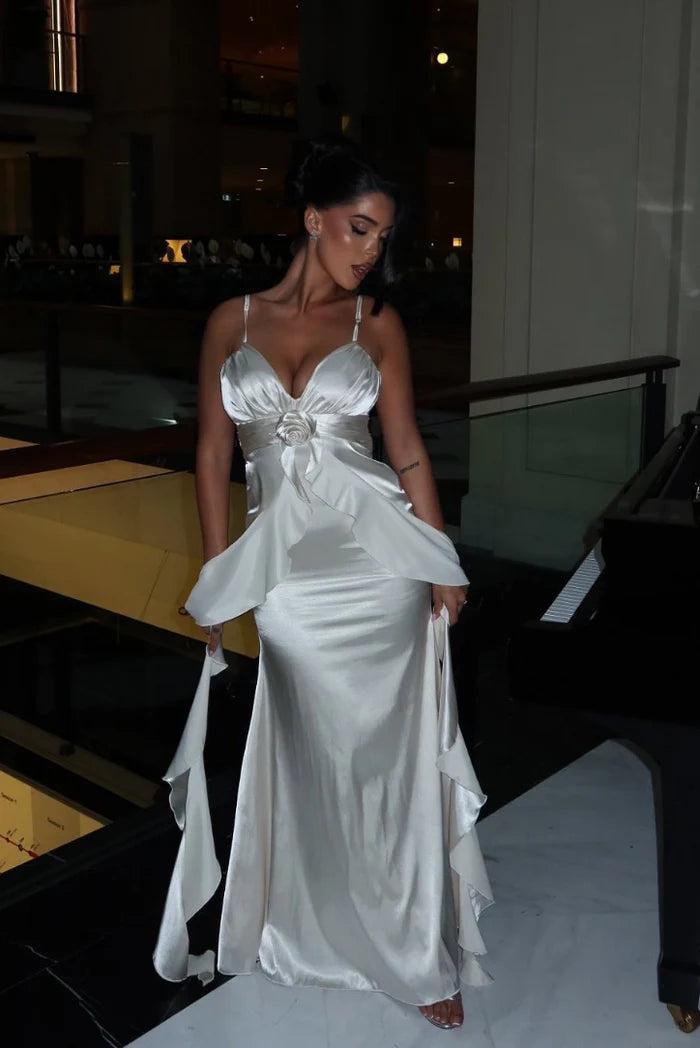 white rose maxi dress Alyia Satin White Rose Maxi Dress – Aclosy