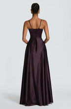 Alana Strapless Satin Cinched-Waist Maxi Evening Gown