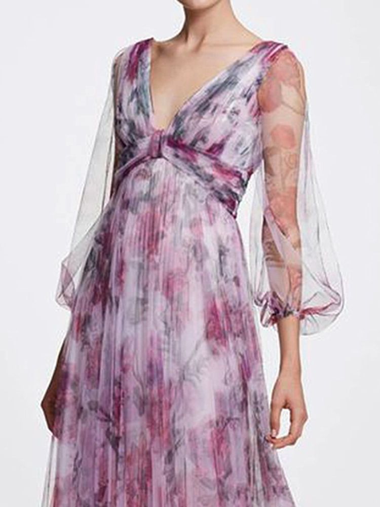 Women's Fashion Temperament Printed Chiffon Dress aclosy