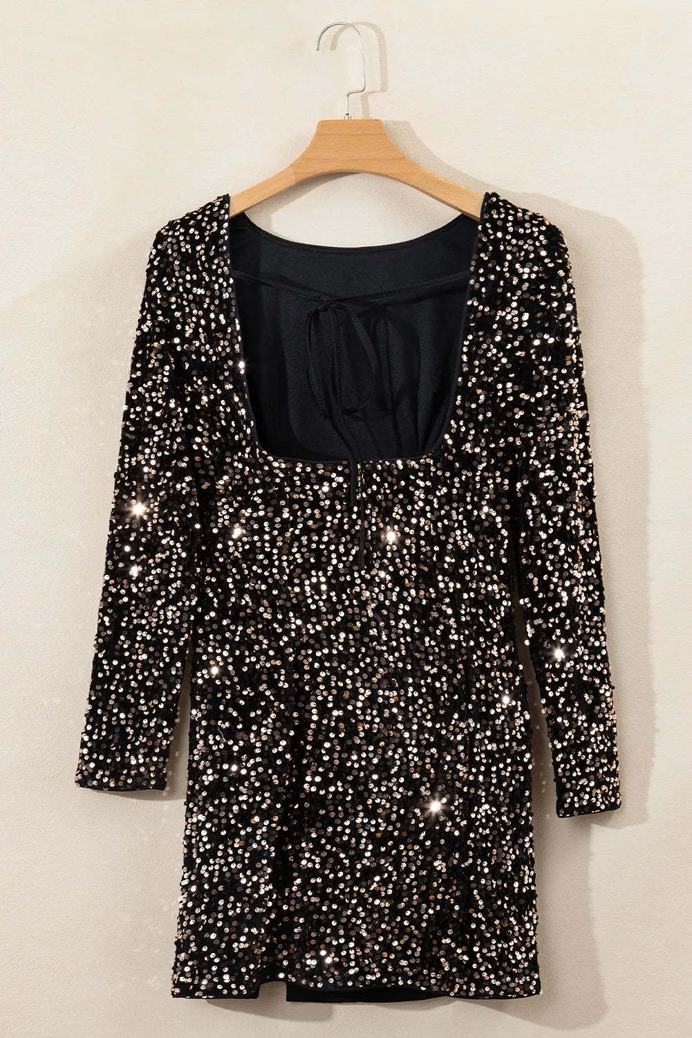 Backless Sequin Round Neck Long Sleeve Dress Trendsi