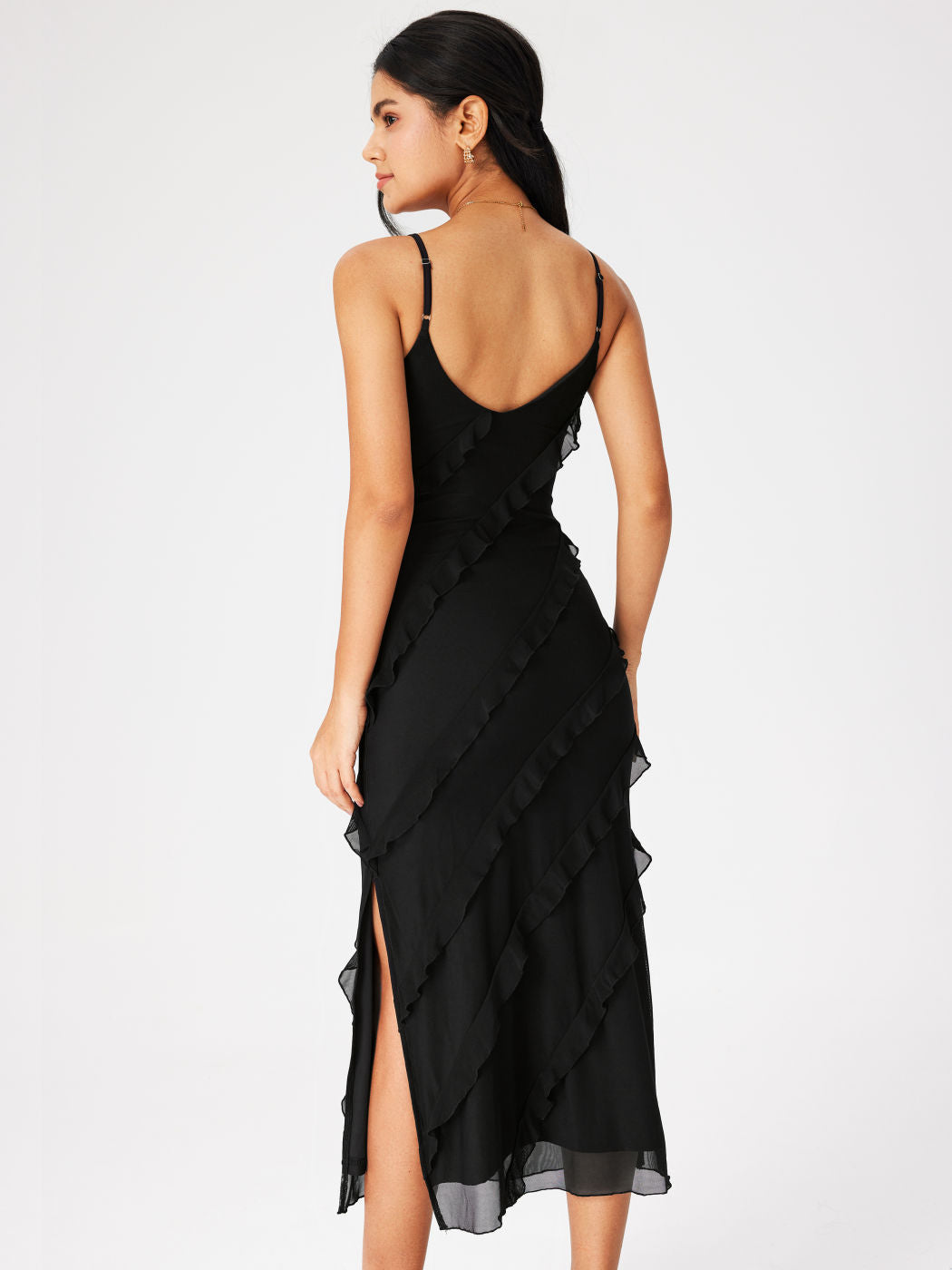 Vestido camisola sexy con abertura y borde de Diablo-lorion